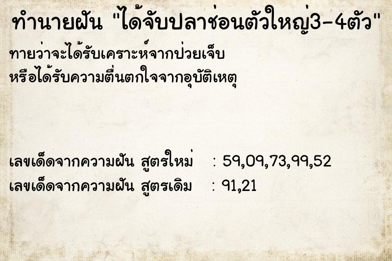 ทำนายฝันทำนายฝันได้จับปลาช่อนตัวใหญ่3-4ตัว