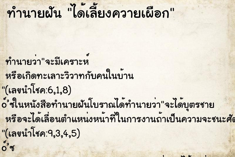 ทำนายฝันทำนายฝันได้เลี้ยงควายเผือก