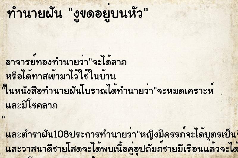 ทำนายฝัน งูขดอยู่บนหัว