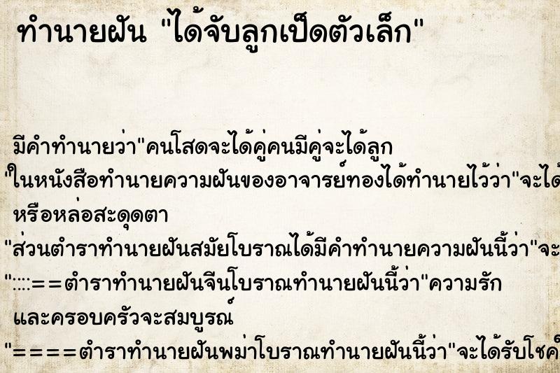 ทำนายฝันทำนายฝันได้จับลูกเป็ดตัวเล็ก