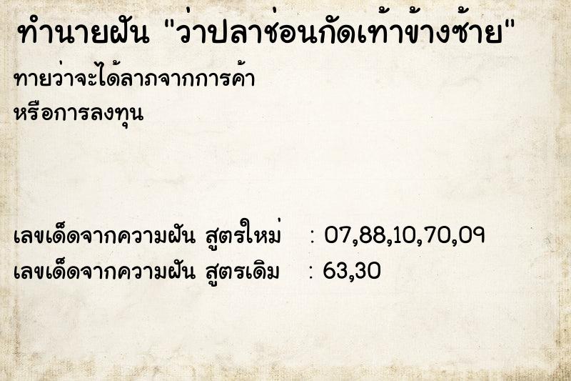 ทำนายฝัน ว่าปลาช่อนกัดเท้าข้างซ้าย ทำนายฝัน ว่าปลาช่อนกัดเท้าข้างซ้าย