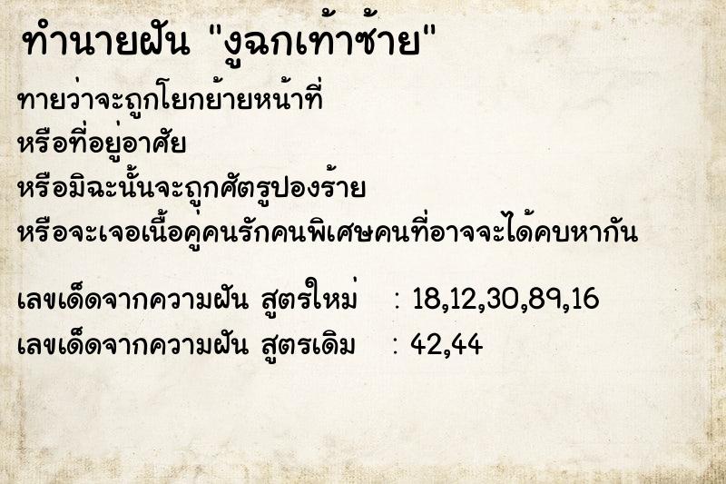 ทำนายฝันงูฉกเท้าซ้าย ทำนายฝันทำนายฝันงูฉกเท้าซ้าย