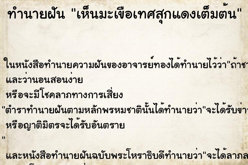 ทำนายฝัน เห็นมะเขือเทศสุกแดงเต็มต้น