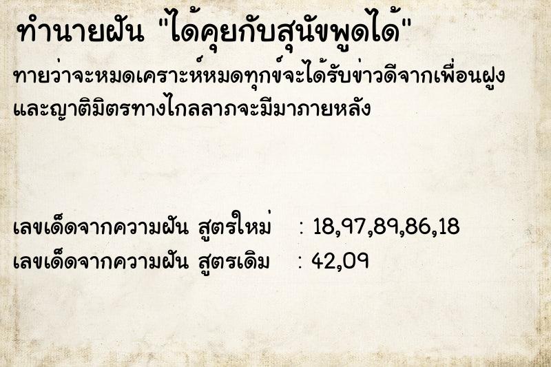 ทำนายฝัน ได้คุยกับสุนัขพูดได้ ทำนายฝัน ได้คุยกับสุนัขพูดได้