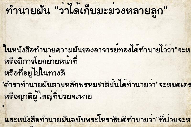 ทำนายฝันว่าได้เก็บมะม่วงหลายลูก ทำนายฝันทำนายฝันว่าได้เก็บมะม่วงหลายลูก