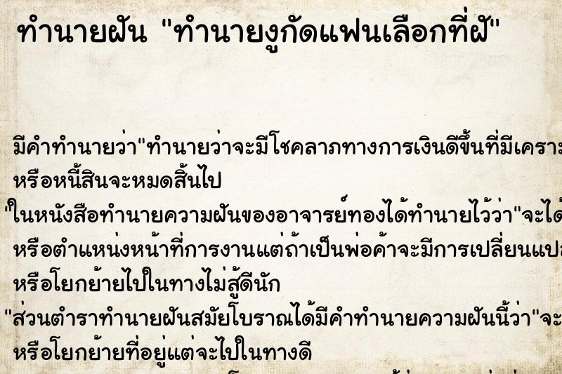 ทำนายฝันทำนายฝันทำนายงูกัดแฟนเลือกที่ฝั