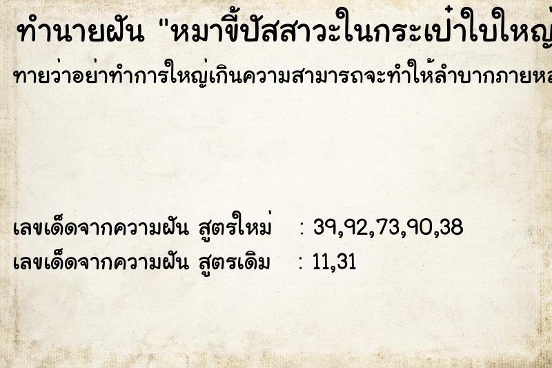 ทำนายฝันหมาขี้ปัสสาวะในกระเป๋าใบใหญ่ ทำนายฝันทำนายฝันหมาขี้ปัสสาวะในกระเป๋าใบใหญ่