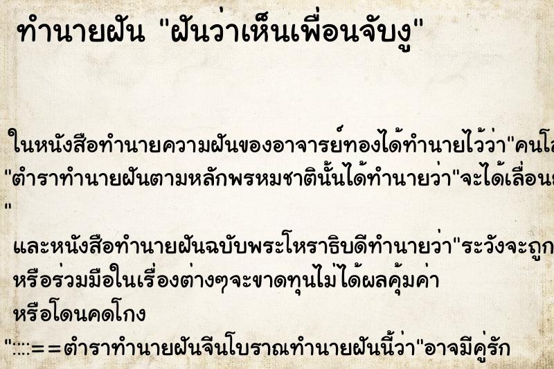 ทำนายฝัน ฝันว่าเห็นเพื่อนจับงู ทำนายฝัน ฝันว่าเห็นเพื่อนจับงู