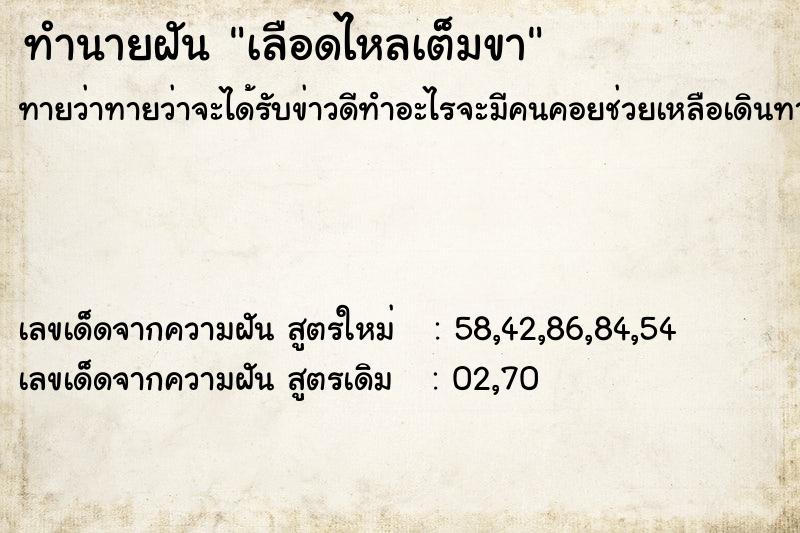 ทำนายฝัน เลือดไหลเต็มขา ทำนายฝัน เลือดไหลเต็มขา