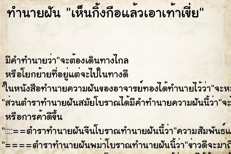 ทำนายฝันเห็นกิ้งกือแล้วเอาเท้าเขี่ย ทำนายฝันทำนายฝันเห็นกิ้งกือแล้วเอาเท้าเขี่ย