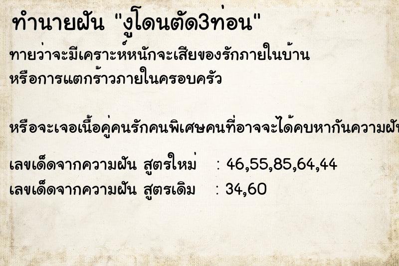 ทำนายฝันทำนายฝันงูโดนตัด3ท่อน