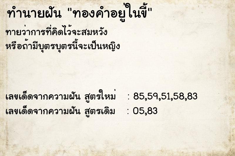 ทำนายฝันทำนายฝันทองคำอยู่ในขี้