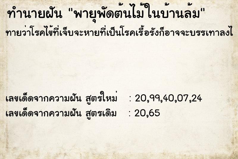 ทำนายฝันทำนายฝันพายุพัดต้นไม้ในบ้านล้ม