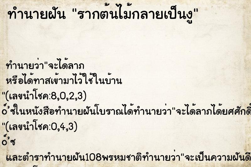 ทำนายฝัน รากต้นไม้กลายเป็นงู