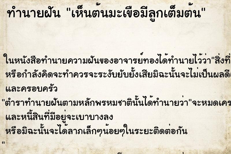 ทำนายฝัน เห็นต้นมะเขือมีลูกเต็มต้น ทำนายฝัน เห็นต้นมะเขือมีลูกเต็มต้น