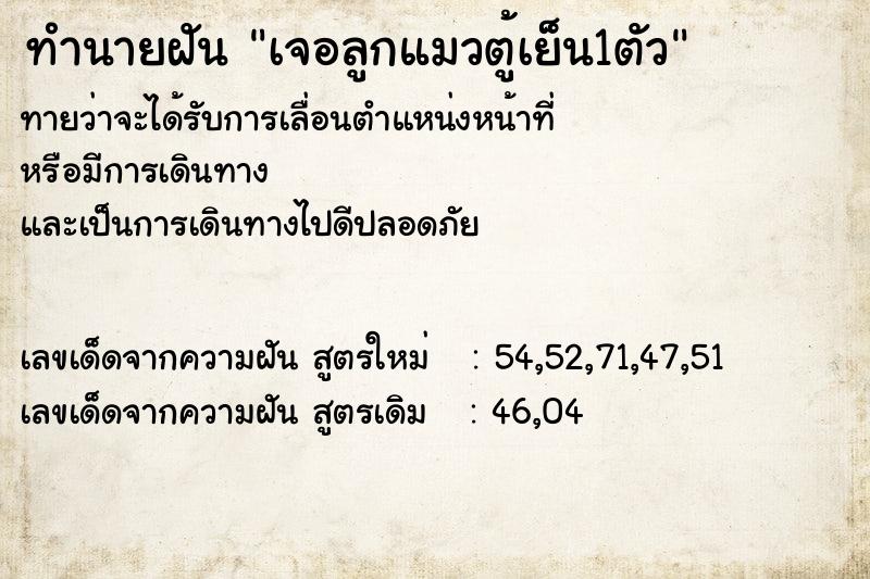 ทำนายฝันทำนายฝันเจอลูกแมวตู้เย็น1ตัว