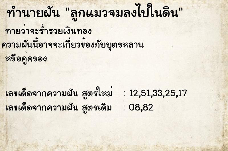 ทำนายฝันทำนายฝันลูกแมวจมลงไปในดิน