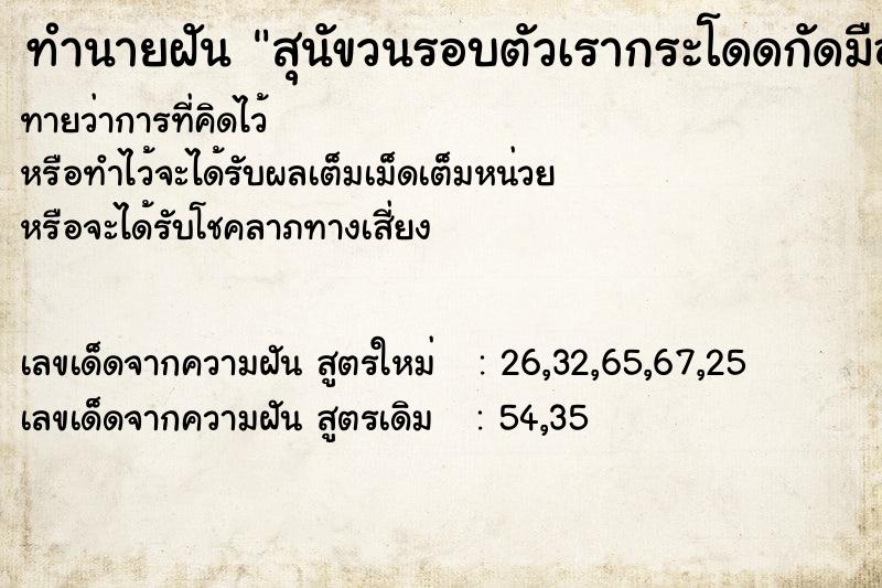 ทำนายฝันสุนัขวนรอบตัวเรากระโดดกัดมือซ้าย ทำนายฝันทำนายฝันสุนัขวนรอบตัวเรากระโดดกัดมือซ้าย