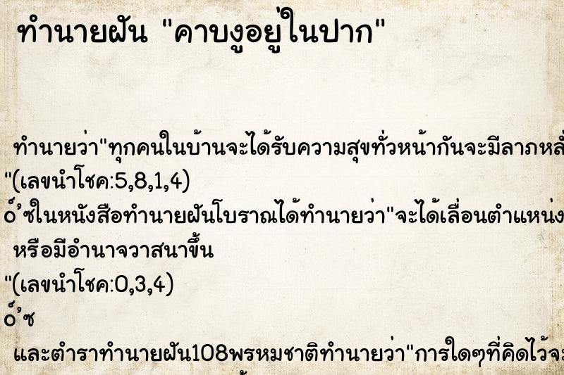 ทำนายฝัน คาบงูอยู่ในปาก ทำนายฝัน คาบงูอยู่ในปาก