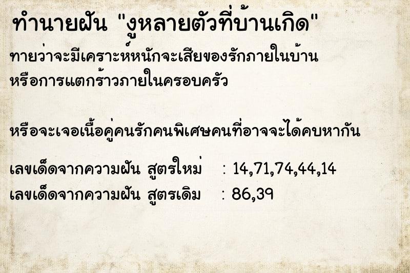 ทำนายฝันงูหลายตัวที่บ้านเกิด ทำนายฝันทำนายฝันงูหลายตัวที่บ้านเกิด