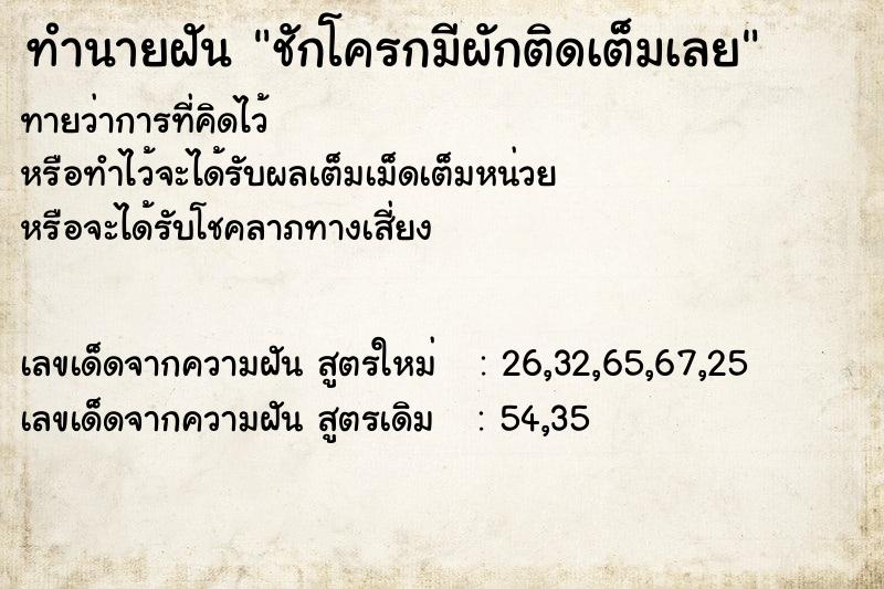 ทำนายฝันชักโครกมีผักติดเต็มเลย ทำนายฝันทำนายฝันชักโครกมีผักติดเต็มเลย