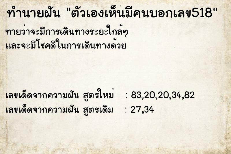 ทำนายฝันตัวเองเห็นมีคนบอกเลข518 ทำนายฝันทำนายฝันตัวเองเห็นมีคนบอกเลข518