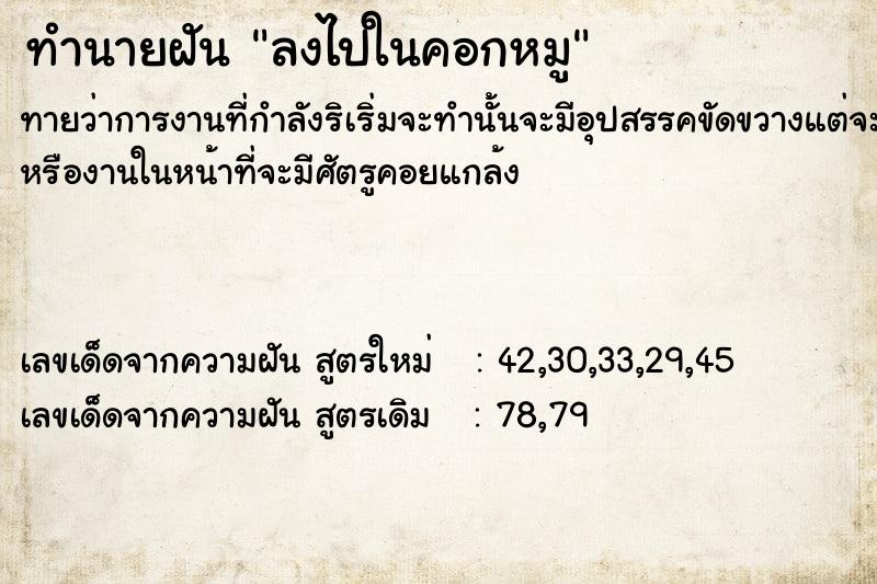 ทำนายฝันลงไปในคอกหมู ทำนายฝันทำนายฝันลงไปในคอกหมู