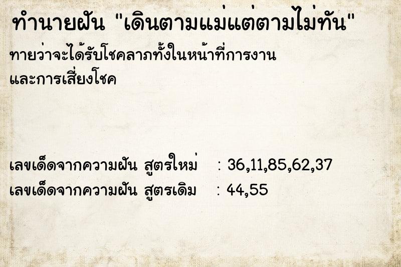 ทำนายฝันเดินตามแม่แต่ตามไม่ทัน ทำนายฝันทำนายฝันเดินตามแม่แต่ตามไม่ทัน