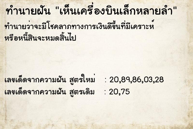 ทำนายฝันทำนายฝันเห็นเครื่องบินเล็กหลายลำ