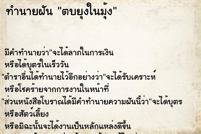 ทำนายฝัน ตบยุงในมุ้ง ทำนายฝัน ตบยุงในมุ้ง