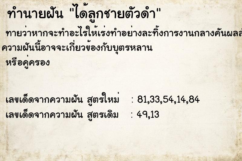 ทำนายฝัน ได้ลูกชายตัวดำ ทำนายฝัน ได้ลูกชายตัวดำ