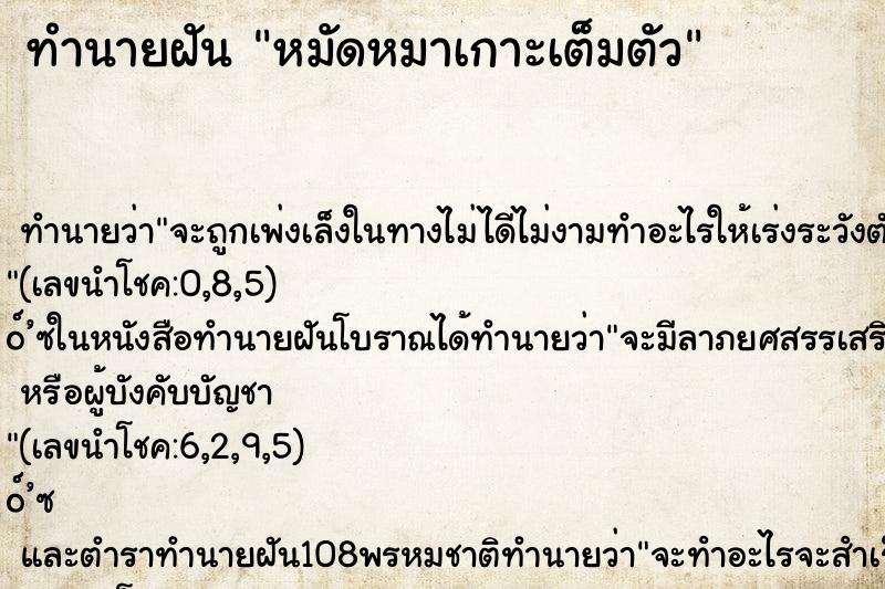 ทำนายฝัน หมัดหมาเกาะเต็มตัว