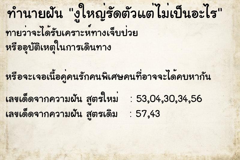 ทำนายฝันทำนายฝันงูใหญ่รัดตัวแต่ไม่เป็นอะไร