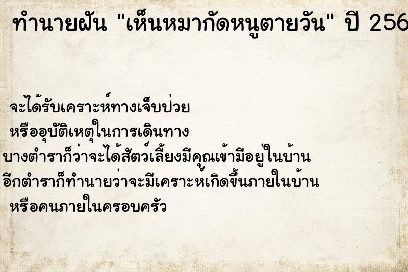 ทำนายฝันทำนายฝันเห็นหมากัดหนูตายวัน