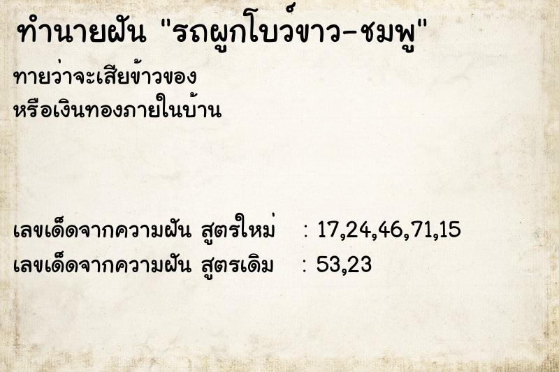 ทำนายฝันรถผูกโบว์ขาว-ชมพู ทำนายฝันทำนายฝันรถผูกโบว์ขาว-ชมพู