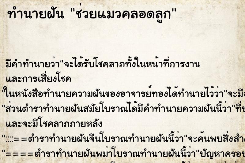 ทำนายฝัน ช่วยแมวคลอดลูก ตำราโบราณ แม่นที่สุดในโลก