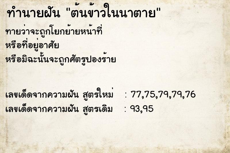 ทำนายฝันทำนายฝันต้นข้าวในนาตาย