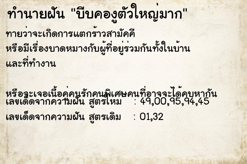 ทำนายฝัน บีบคองูตัวใหญ่มาก ทำนายฝัน บีบคองูตัวใหญ่มาก
