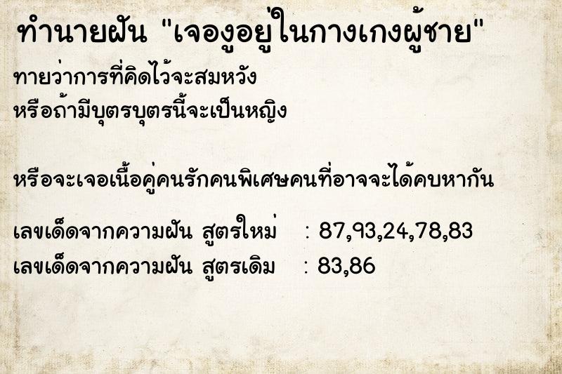 ทำนายฝันเจองูอยู่ในกางเกงผู้ชาย ทำนายฝันทำนายฝันเจองูอยู่ในกางเกงผู้ชาย