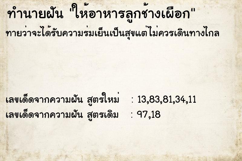ทำนายฝันทำนายฝันให้อาหารลูกช้างเผือก