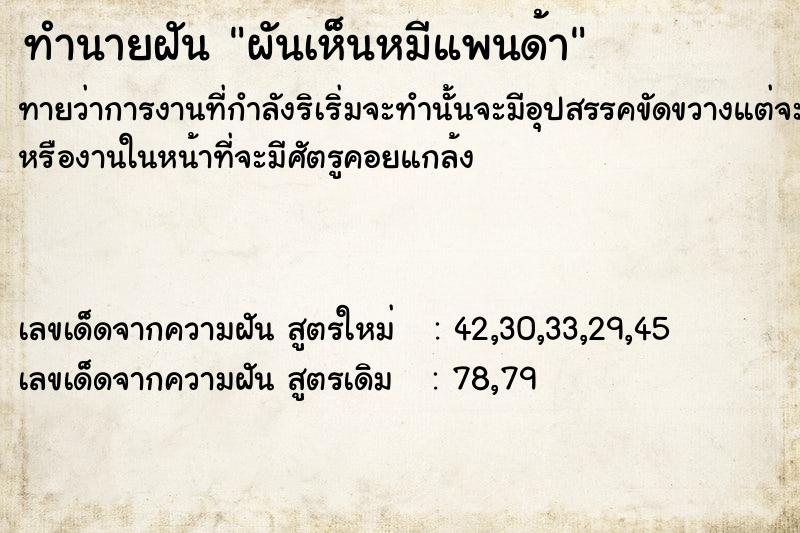 ทำนายฝันผันเห็นหมีแพนด้า ทำนายฝันทำนายฝันผันเห็นหมีแพนด้า