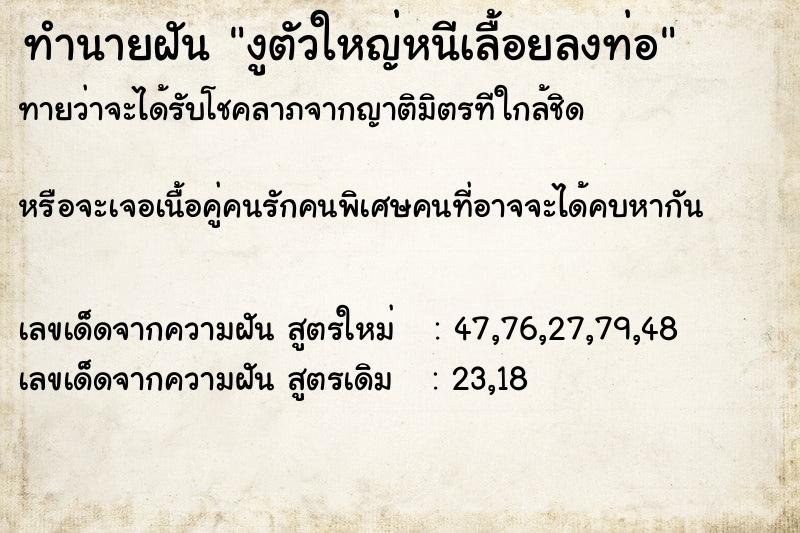 ทำนายฝันงูตัวใหญ่หนีเลื้อยลงท่อ ทำนายฝันทำนายฝันงูตัวใหญ่หนีเลื้อยลงท่อ