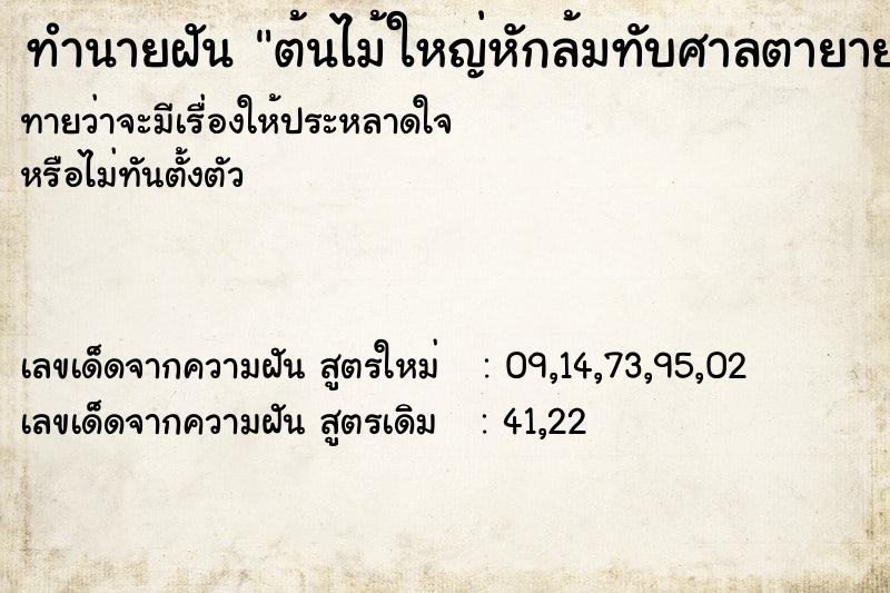 ทำนายฝัน ต้นไม้ใหญ่หักล้มทับศาลตายาย ตำราโบราณ แม่นที่สุดในโลก