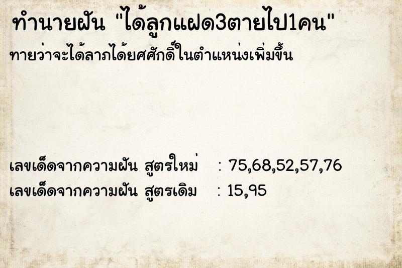ทำนายฝันทำนายฝันได้ลูกแฝด3ตายไป1คน