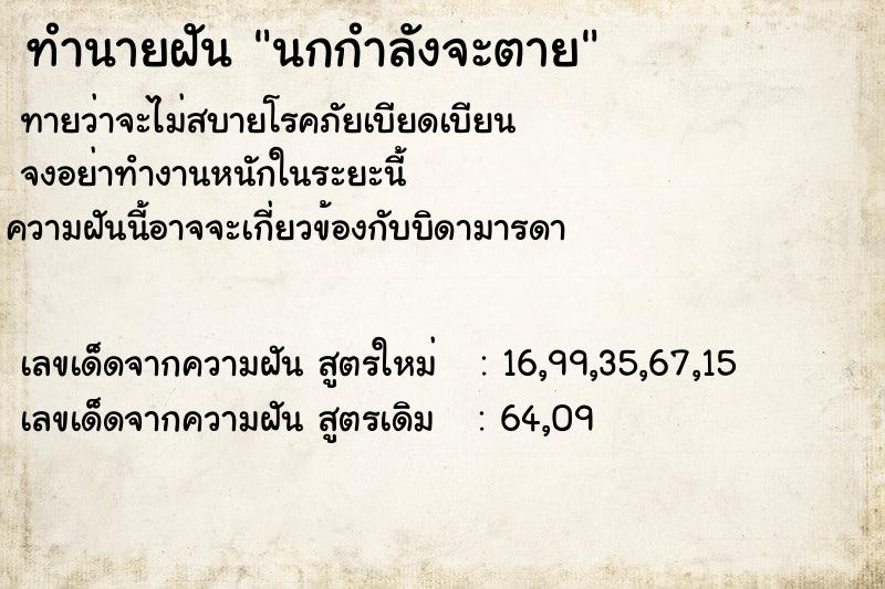 ทำนายฝันทำนายฝันนกกำลังจะตาย