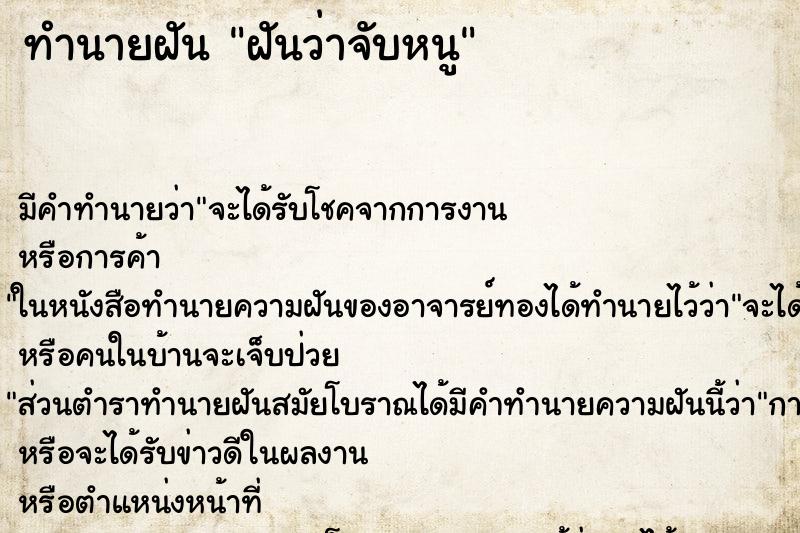 ทำนายฝัน ฝันว่าจับหนู ทำนายฝัน ฝันว่าจับหนู