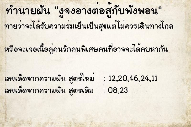 ทำนายฝันงูจงอางต่อสู้กับพังพอน ทำนายฝันทำนายฝันงูจงอางต่อสู้กับพังพอน