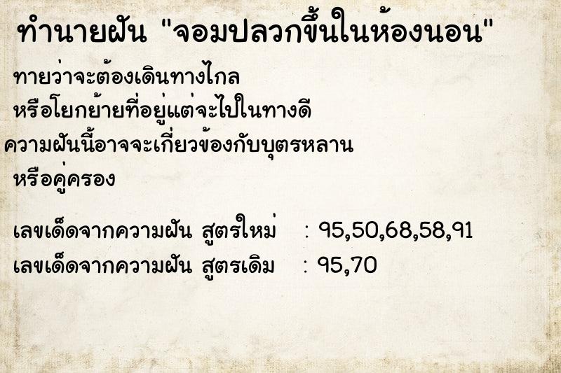 ทำนายฝันจอมปลวกขึ้นในห้องนอน ทำนายฝันทำนายฝันจอมปลวกขึ้นในห้องนอน