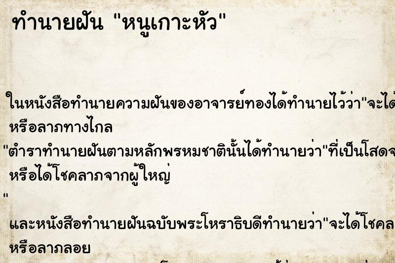 ทำนายฝันหนูเกาะหัว ทำนายฝันทำนายฝันหนูเกาะหัว