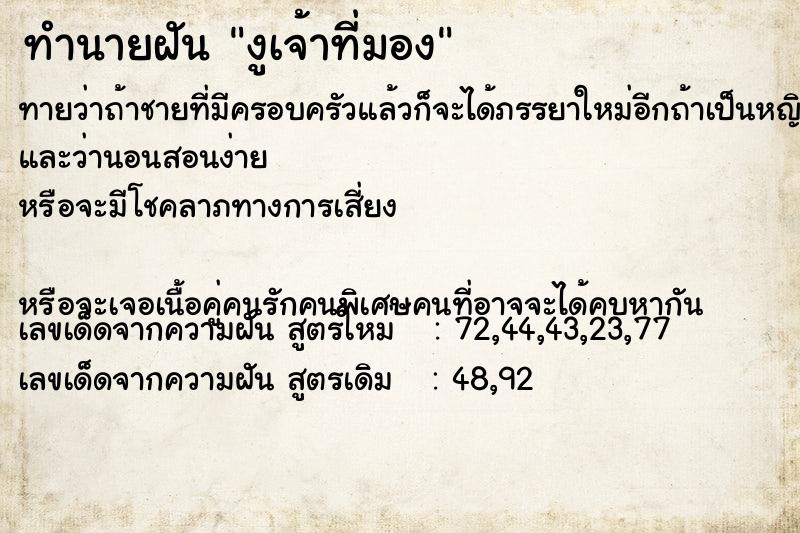 ทำนายฝันงูเจ้าที่มอง ทำนายฝันทำนายฝันงูเจ้าที่มอง